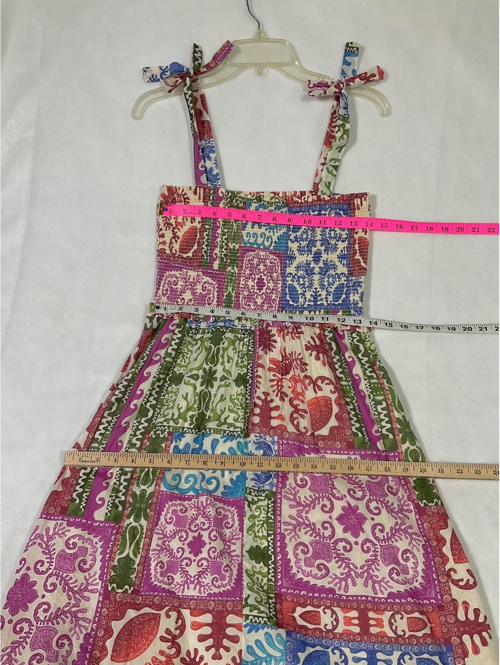 BILA Multicolor Patchwork Cotton Maxi Dress with Tie Straps, Size M dd10 - Picture 8 of 9